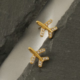1 par de pendientes de diamantes de imitación con incrustaciones de acero inoxidable de avión a la moda