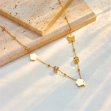 Collar chapado en oro de 18 quilates con incrustaciones de diamantes de imitación chapados en acero inoxidable con mariposa y flor de estilo vintage