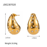 1 par de pendientes chapados en oro de 18K con incrustaciones de gotas de agua informales estilo IG con diamantes de imitación de acero inoxidable y perlas chapadas en oro