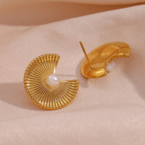 1 par de pendientes chapados en oro de 18 quilates con incrustaciones de perlas chapadas en acero inoxidable del sector de estilo francés