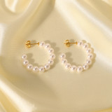Nuevos pendientes de mujer en forma de C de perla de 30 mm de acero inoxidable de oro de 18 quilates