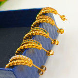 Pendientes simples de circonio con perlas y embutidos de acero inoxidable en forma de C de estilo simple