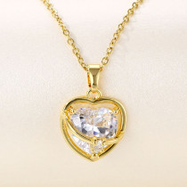 Elegante collar con colgante chapado en oro de 18 quilates con incrustaciones huecas de acero inoxidable con forma de corazón