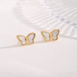 1 par de pendientes chapados en oro de concha de acero titanio con incrustaciones de mariposa dulce informal