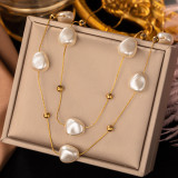 Estilo Francés Irregular Titanio Acero Chapado en perlas Collares en capas 1 Pieza