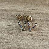 Pendientes chapados en oro de 14K con incrustaciones de cobre y circonita, elegantes y lujosos, estilo clásico, con letras asimétricas, 1 par