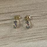 Pendientes chapados en oro de 14K con incrustaciones de cobre y circonita, elegantes y lujosos, estilo clásico, con letras asimétricas, 1 par