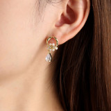 1 par de pendientes colgantes de circón de perlas artificiales de acero inoxidable con incrustaciones geométricas de estilo coreano de estilo Simple
