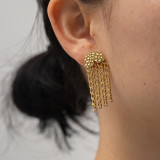 Venta al por mayor, 1 par de pendientes colgantes chapados en oro de 18K de acero inoxidable con cadena de borla estilo INS