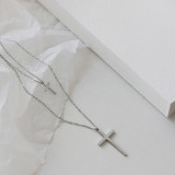 Venta al por mayor joyería simple del collar del acero del titanio de la cruz de la doble capa