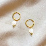 1 par de pendientes colgantes chapados en oro blanco de acero inoxidable chapado en perlas de estilo sencillo y elegante