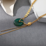 Collar con colgante chapado en oro y piedra natural de acero inoxidable con forma de corazón redondo a la moda, 1 pieza