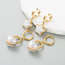 Pendientes geométricos de acero de titanio de moda chapados en pendientes de acero inoxidable con perlas artificiales