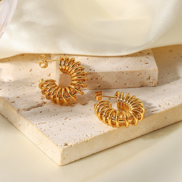 Pendientes Geométricos De Acero Inoxidable Chapados En Oro, 1 Par