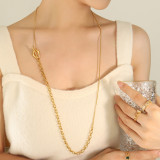 Collar largo chapado en oro de 18 quilates con palanca de acero de titanio geométrico de estilo simple