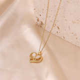 Collar con colgante chapado en oro de 18K chapado en acero inoxidable con mariposa en forma de corazón de estilo Simple romántico