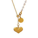 Estilo simple Forma de corazón Acero titanio Chapado en perlas Collar con colgante 1 pieza