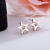 Pendientes de circón con incrustaciones de acero de titanio con forma de corazón y estrella redonda de estilo simple, 1 par