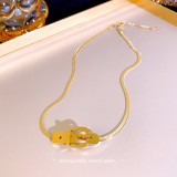 Venta al por mayor Collar de piedras preciosas artificiales chapado en oro de acero titanio de mariposa de estilo simple 14K