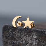 Pendientes simples de acero inoxidable con forma de estrella y luna al por mayor