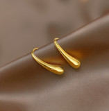 1 par de pendientes colgantes chapados en oro y acero de titanio con forma de C de estilo simple