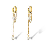 1 par de pendientes colgantes chapados en oro de 18 quilates de acero y titanio con perlas de imitación y borlas de estilo sencillo