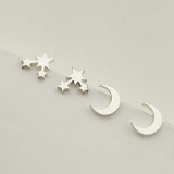 2 pares de pendientes de acero inoxidable pulidos con forma de estrella y Luna de estilo Simple y dulce
