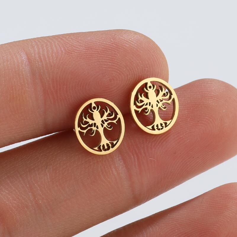 Pendientes de acero Titanium del árbol afortunado del estilo simple que no platean los pendientes incrustados del acero inoxidable