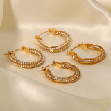 Pendientes circulares de circonita con perlas artificiales y incrustaciones de acero inoxidable a la moda, 1 par