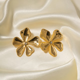 1 par de aretes chapados en oro de 18 quilates con incrustaciones de diamantes artificiales y flores elegantes