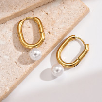 Pendientes chapados en oro de 14K con incrustaciones de chapado en pulido en forma de U, estilo Vintage elegante, perlas artificiales de acero inoxidable, 1 par