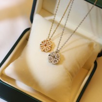 Collar de diamantes de imitación dorados con incrustaciones de acero titanio y forma de corazón dulce, 1 pieza