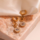 1 par de pendientes colgantes chapados en oro de 18K con incrustaciones de revestimiento geométrico de estilo Simple y circonita de acero de titanio