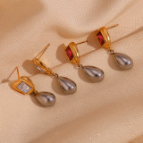 1 par de pendientes colgantes chapados en oro de 18K con incrustaciones geométricas de acero inoxidable estilo Simple estilo Vintage estilo clásico