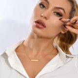 Collar de acero inoxidable rectangular de estilo simple, collares de acero inoxidable chapados