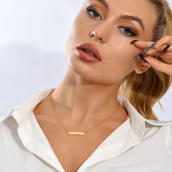 Collar de acero inoxidable rectangular de estilo simple, collares de acero inoxidable chapados