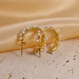 1 par de pendientes chapados en oro de perlas artificiales de acero inoxidable con incrustaciones redondas de estilo Simple para vacaciones en la playa