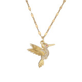Collar con colgante de circonio chapado en oro y cobre de acero inoxidable pájaro carpintero de estilo Simple IG a granel