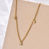 Collar redondo chapado en oro de 14K con diamantes de imitación con incrustaciones de acero inoxidable redondo de estilo simple y elegante