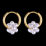 Pendientes geométricos de acero inoxidable de moda chapados en perlas artificiales pendientes de acero inoxidable de piedra natural