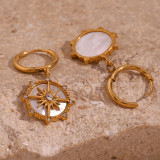 1 par de pendientes chapados en oro de 18 quilates con diamantes de imitación de acero inoxidable con incrustaciones de sol de estilo clásico básico estilo vintage