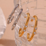 1 par de pendientes chapados en oro de 18K con incrustaciones de diamantes de imitación de acero inoxidable con incrustaciones geométricas de estilo coreano de estilo Simple