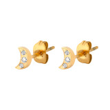 1 par de pendientes chapados en oro con circonita de acero inoxidable con incrustaciones de rayos y ojo de luna de estilo clásico y sencillo