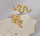 1 par de pendientes retro chapados en oro de 18 quilates de acero inoxidable con revestimiento de serpiente