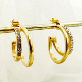 1 par de pendientes chapados en oro con incrustaciones de diamantes de imitación chapados en capas de metal de acero inoxidable con forma de luna de estilo moderno