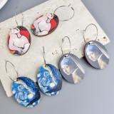 1 par de pendientes colgantes de madera de acero inoxidable geométricos retro