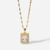 Collar con colgante de circonio cúbico blanco cuadrado de joyería de acero inoxidable chapado en oro de 18 quilates para mujer
