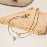 Collar colgante chapado en oro de 18 quilates con incrustaciones de perlas artificiales de acero inoxidable Lady Pearl