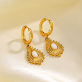 1 par de pendientes de gota chapados en oro de 18 quilates con incrustaciones de gotas de agua retro de acero inoxidable y piedra natural