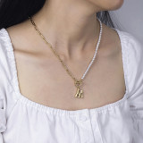 Estilo simple Estilo clásico Collar chapado en oro de 14 quilates con revestimiento de cuentas de acero inoxidable y perlas